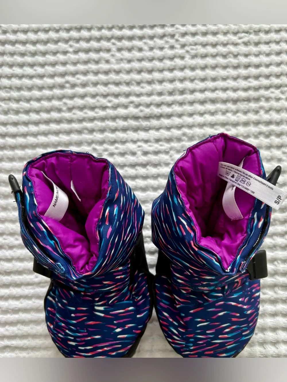 MEC Toaster Booties Insulated Baby Winter Boots Navy Abstract Print Size S